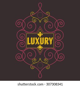 Flourishes calligraphic monogram emblem template. Luxury elegant frame ornament line logo design vector illustration. Good for Royal sign, Restaurant, Boutique, Cafe, Hotel, Heraldic, Jewelry, Fashion