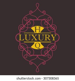 Flourishes calligraphic monogram emblem template. Luxury elegant frame ornament line logo design vector illustration. Good for Royal sign, Restaurant, Boutique, Cafe, Hotel, Heraldic, Jewelry, Fashion