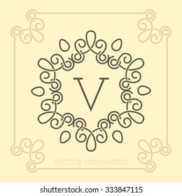 Flourishes calligraphic monogram emblem template. Luxury elegant circle frame ornament line. Logo design vector illustration.
