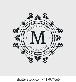 Flourishes calligraphic monogram emblem template.  Example monogram designs for Cafe, Restaurant, Boutique