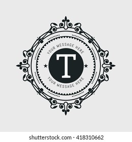 Flourishes calligraphic monogram emblem template.  Example monogram designs for Cafe, Restaurant, Boutique