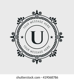 Flourishes calligraphic monogram emblem template.  Example monogram designs for Cafe, Restaurant, Boutique