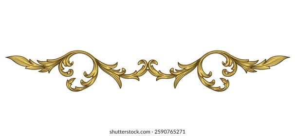 Flourishes calligraphic ornament border frame. Gold Baroque decorations element. Filigree Vintage engraving vector illustration