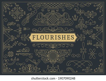 Florece el fondo ornamental vintage caligráfico. Página decorativa dorada con elementos de remolinos y viñetas. Plantilla de diseño de marco. Invitación de lujo para vectores