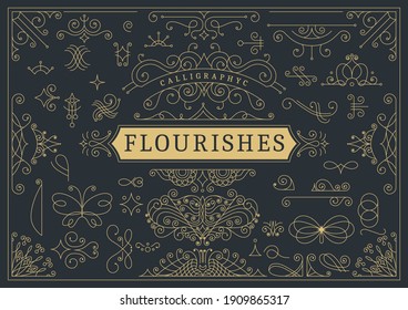 Florece el fondo ornamental vintage caligráfico. Página decorativa dorada con elementos de remolinos y viñetas. Plantilla de diseño de marco. Menú de restaurante vectorial o certificado de regalías