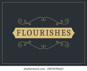 Flourishes calligraphic vintage ornamental background. Vector luxury invitation, restaurant menu or royalty certificate. Golden ornate page with swirls and vignettes elements
