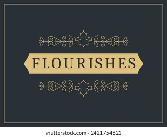 Flourishes calligraphic vintage ornamental background. Vector luxury invitation, restaurant menu or royalty certificate. Golden ornate page with swirls and vignettes elements