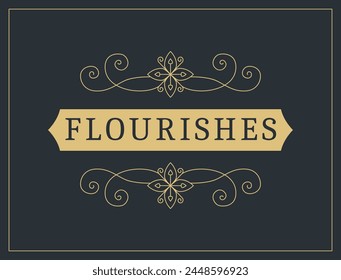 Flourishes calligraphic vintage ornamental background. Vector luxury invitation, restaurant menu or royalty certificate. Golden ornate page with swirls and vignettes elements