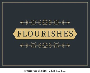 Flourishes calligraphic vintage ornamental background. Vector luxury invitation, restaurant menu or royalty certificate. Golden ornate page with swirls and vignettes elements