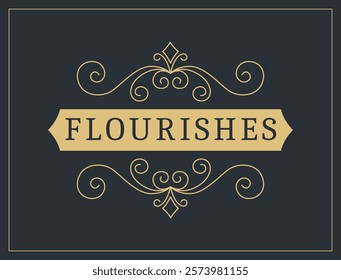 Flourishes calligraphic vintage ornamental background. Vector luxury invitation, restaurant menu or royalty certificate. Golden ornate page with swirls and vignettes elements