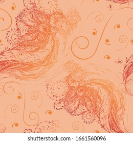 Flourishes. Color vector seamless pattern of Baroque details.