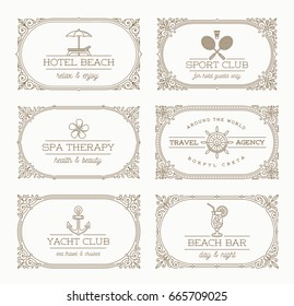 Flourishes frame with line art element and type design -  summer holidays, vacation and travel vector illustration.
