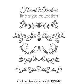 Flourishes. Hand drawn dividers set. Line style decoration. Ornamental decorative elements for notes and bullet journal. Vector ornate elements design. Line art flowers. Lineart dividers collection.