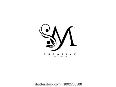 Flourishes letter M luxury beauty monogram Rounded logo