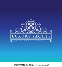 Flourishes luxury elegant ornament label template with steering wheel in trendy linear style. Vector illustration.