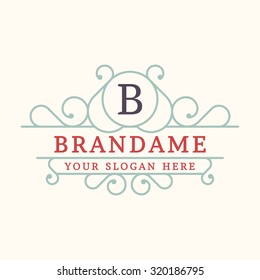 Flourishes Monogram Frame Logo Antique Classic Elegant Refined Vintage Retro Swirl Letter Old