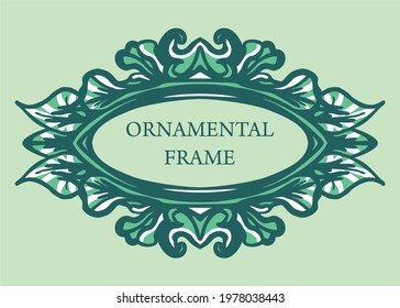 Flourishes ornamental frame. Vintage green ornament.