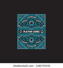 Flourishes playing cards label design template in linear style. Vector illustration.