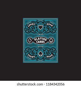 Flourishes playing cards label design template in linear style. Vector illustration.