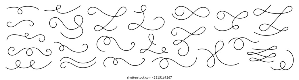 Flourishes, swirls, decorative elements vector collection. Expandet stroke.