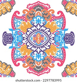 Flourishing composition with leaves and branches, stems and colorful blossom of plants. Blooming and ornamental motif decor. Seamless pattern, wallpaper print or background. Vector in flat style