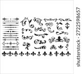 Flourishing decorative elements for retro design. Ornaments in the form of patterns, swirls, and flourishes. Vintage borders, frames, and patterns for invitations and certificates. A vector set.