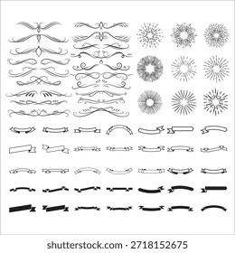 Flourishing decorative elements for retro design. Ornaments in the form of patterns, swirls, and flourishes. Vintage borders, frames, and patterns for invitations and certificates. A vector set.