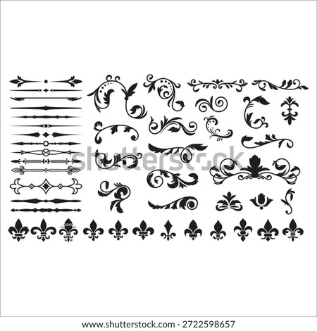 Flourishing decorative elements for retro design. Ornaments in the form of patterns, swirls, and flourishes. Vintage borders, frames, and patterns for invitations and certificates. A vector set.