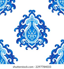 Flourishing and leaves in blossom, vintage floral composition with swirls and foliage. Leaf and buds, vegetation and botany. Seamless pattern, wallpaper print or background. Vector in flat style
