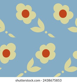 Flourishing plant with tender petals and leaves. Blooming flower composition, ornamental motif for fabric and textile decor. Seamless pattern, wallpaper print or background. Vector in flat style