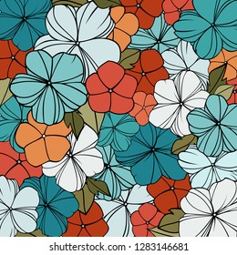 flover print in bright colors, abstract floral pattern, vintage spring background