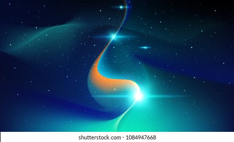 The flow of abstract energy in outer space, energy channel flowing in the universe, against the background of the starry sky