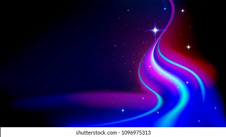 The flow of abstract energy in outer space, aurora borealis, against the background of the starry sky