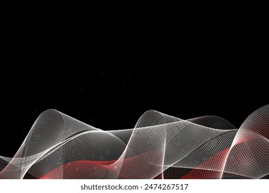 Flow Abstract golden and red wave motion curve lines. Beautiful shape on a dark background