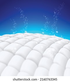 The flow of air bubbles in the fabric at close-up underwater. Detergent, fabric softener advertisement. Realistic EPS file.