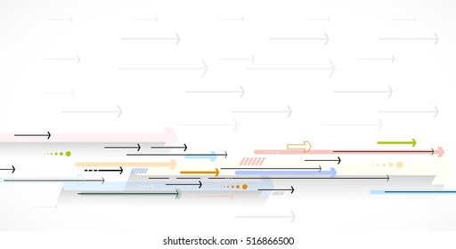 Flow of arrows. Imagination of business or technology process. Vector futuristic  background with great idea for presentation