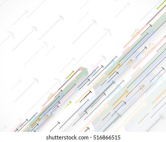 Flow of arrows. Imagination of business or technology process. Vector futuristic  background with great idea for presentation