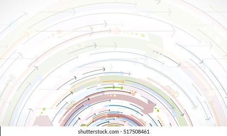 Flow of arrows. Imagination of business or technology process. Vector futuristic  background with great idea for presentation
