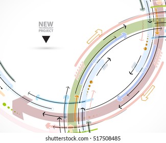 Flow of arrows. Imagination of business or technology process. Vector futuristic  background with great idea for presentation