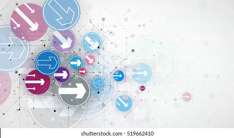 Flow of arrows. Imagination of business or technology process. Vector futuristic  background with great idea for presentation