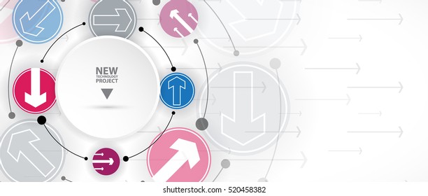 Flow of arrows. Imagination of business or technology process. Vector futuristic  background with great idea for presentation