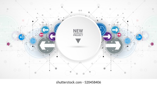 Flow of arrows. Imagination of business or technology process. Vector futuristic  background with great idea for presentation