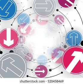 Flow of arrows. Imagination of business or technology process. Vector futuristic  background with great idea for presentation