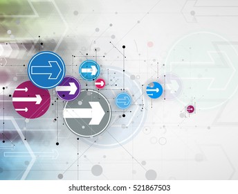 Flow of arrows. Imagination of business or technology process. Vector futuristic  background with great idea for presentation