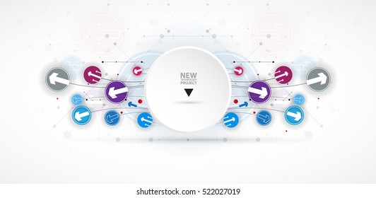 Flow of arrows. Imagination of business or technology process. Vector futuristic  background with great idea for presentation