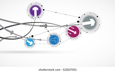 Flow of arrows. Imagination of business or technology process. Vector futuristic  background with great idea for presentation