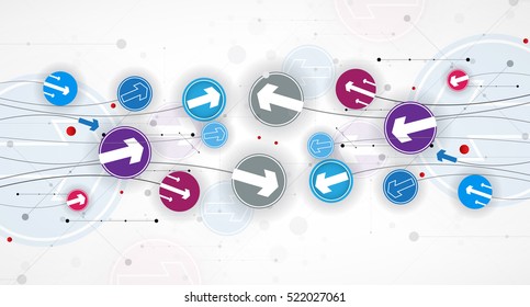 Flow of arrows. Imagination of business or technology process. Vector futuristic  background with great idea for presentation