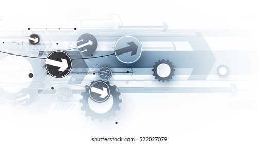 Flow of arrows. Imagination of business or technology process. Vector futuristic  background with great idea for presentation