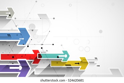 Flow of arrows. Imagination of business or technology process. Vector futuristic  background with great idea for presentation