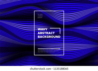 Flow Background with Liquid Shapes. Distortion of Space. Trendy Abstract Cover with Vector Wave Lines. Movement Effect. Wavy Colorful 3d Surface. Flow Background with Optical Illusion for Design.